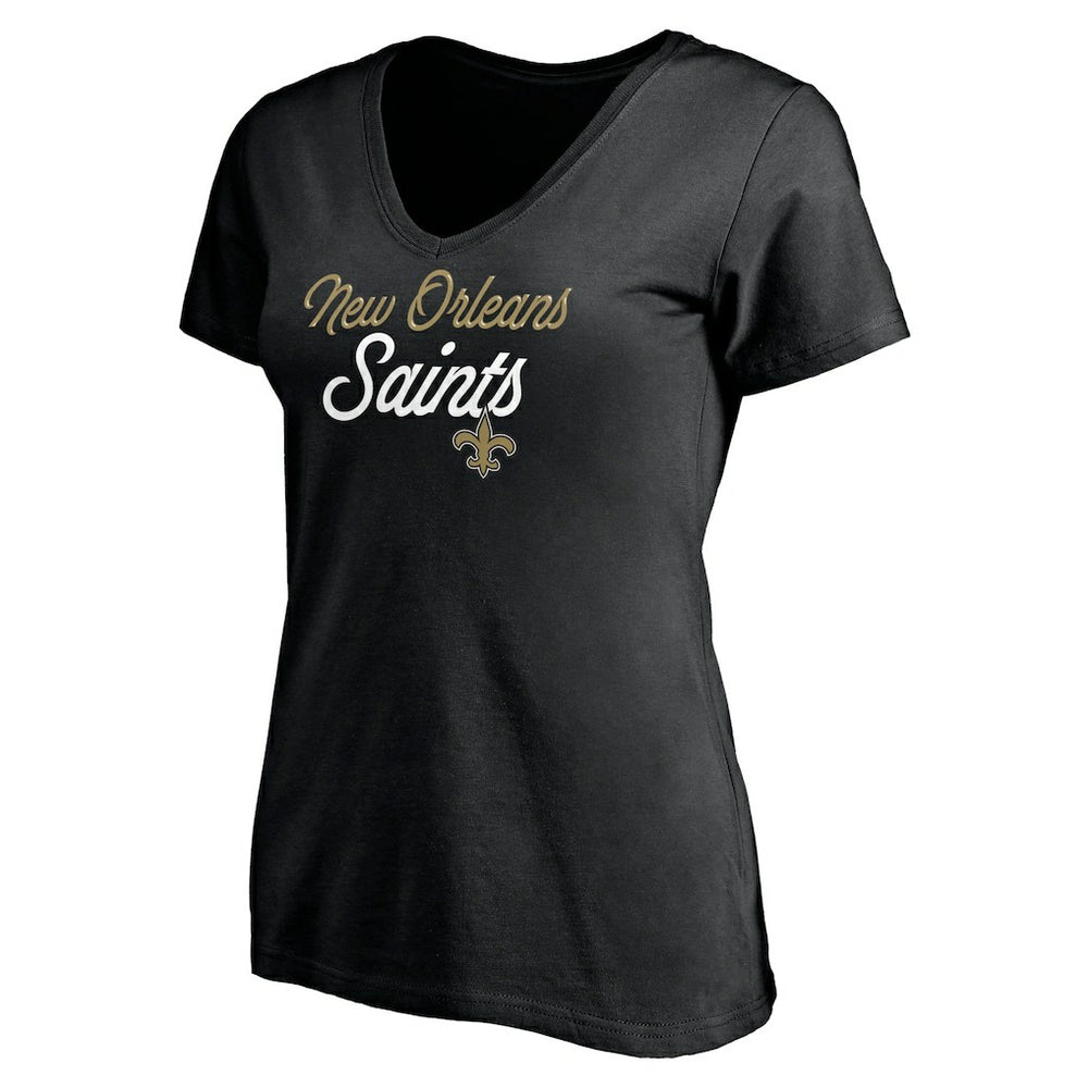 New Orleans Saints Women's Long Stride V-Neck T-Shirt - Black - NFL