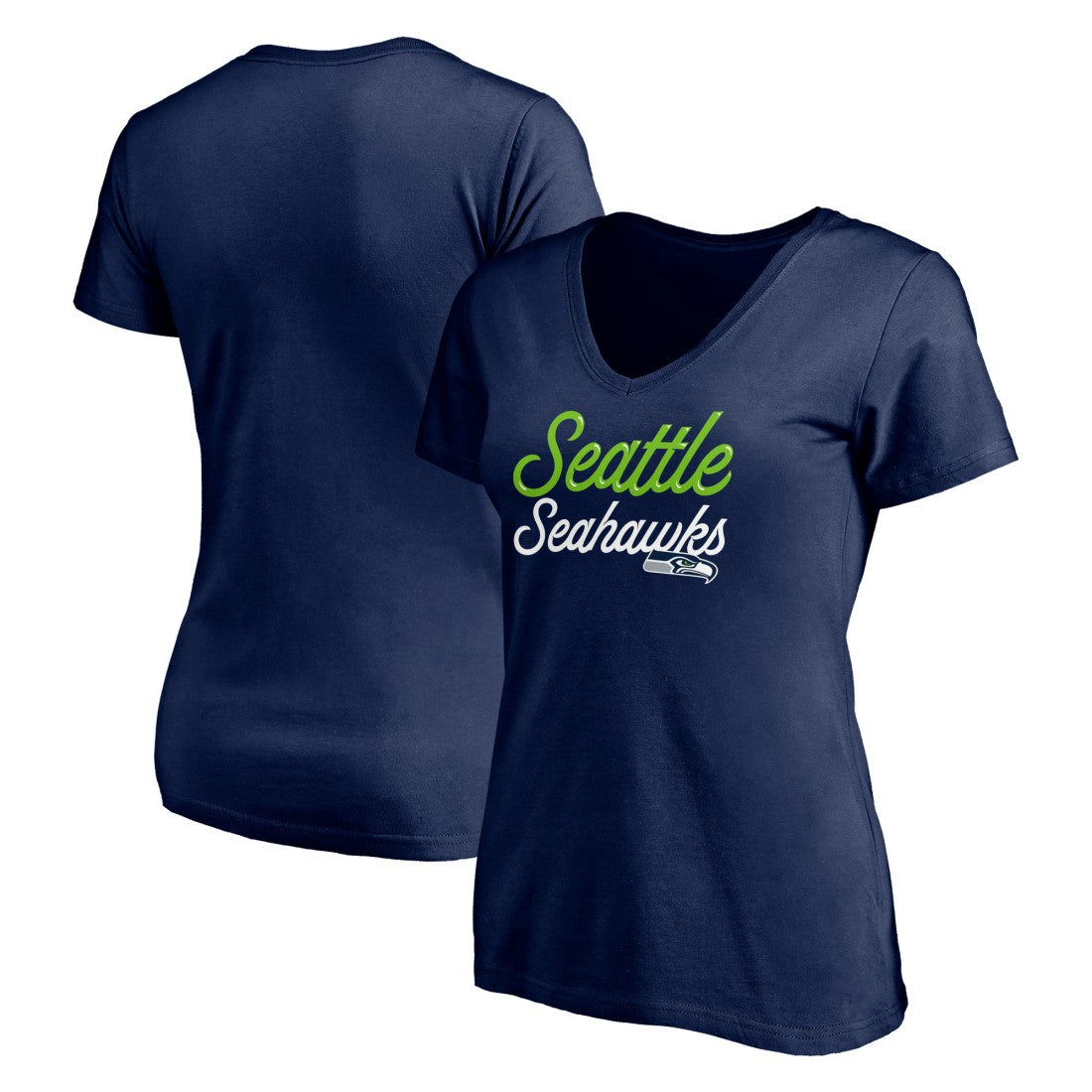 Seattle Seahawks Women's Long Stride V-Neck T-Shirt - College Navy - NFL