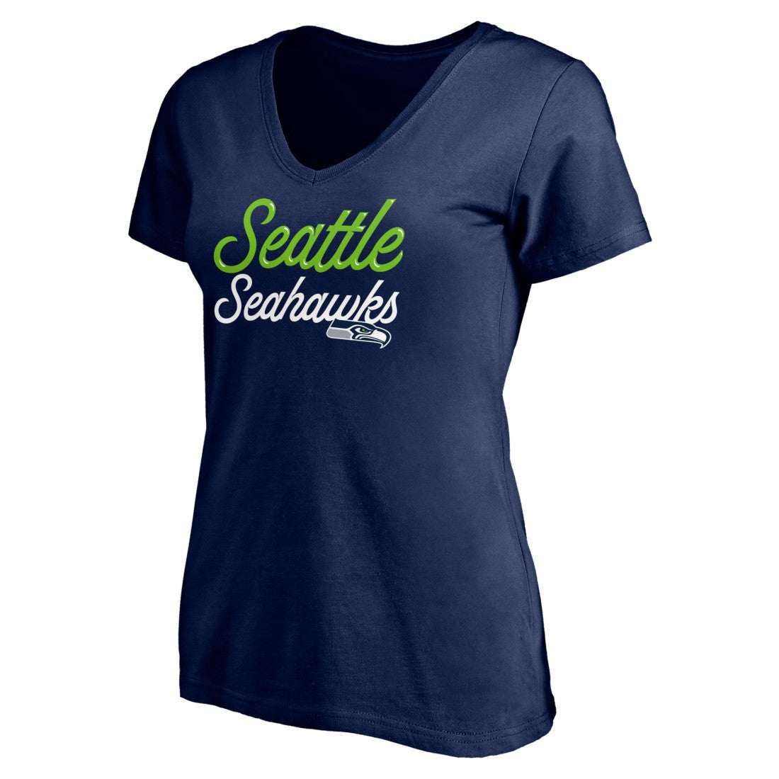 Seattle Seahawks Women's Long Stride V-Neck T-Shirt - College Navy - NFL