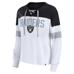 Las Vegas Raiders Women's Plus Size Even Match Lace-Up Long Sleeve V-Neck Top - White/Black - Fanatics