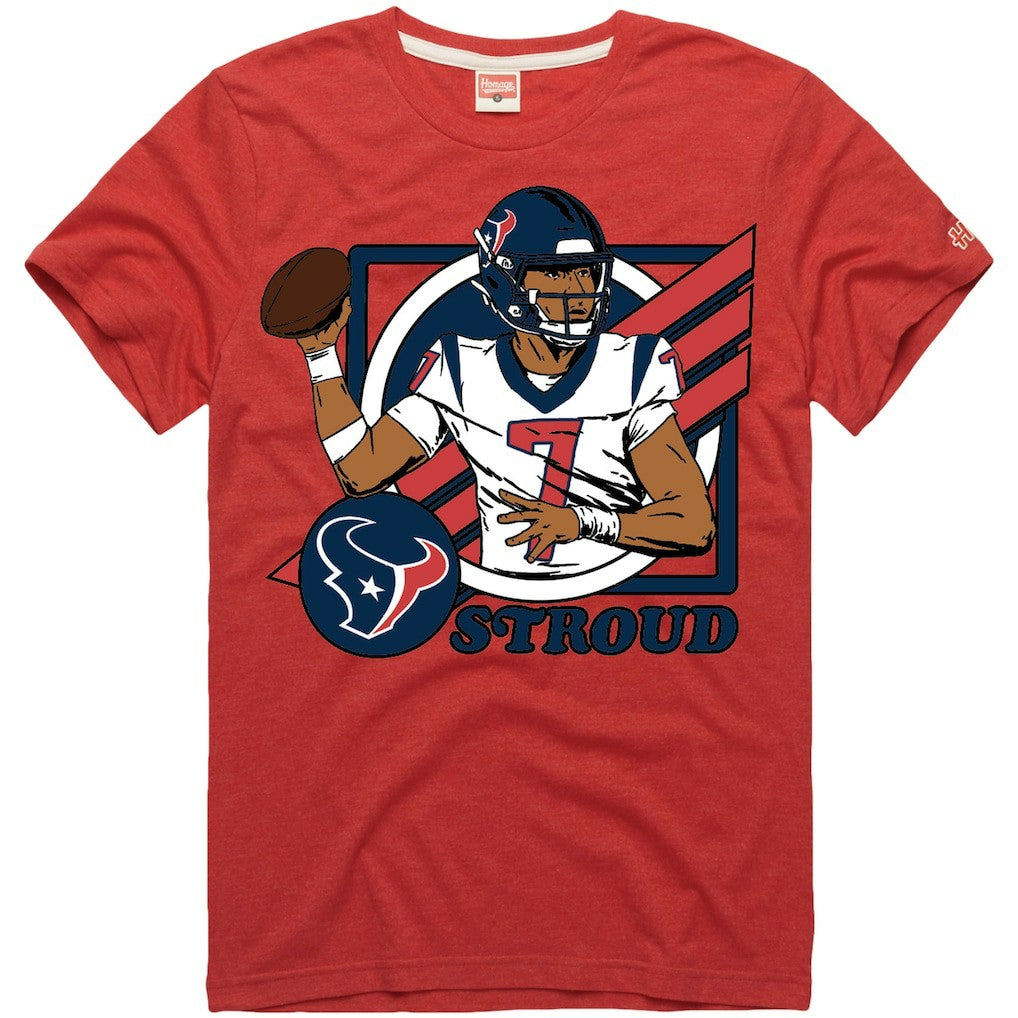 C.J. Stroud Houston Texans Homage Unisex Caricature Player Tri-Blend T-Shirt - Red - NFL