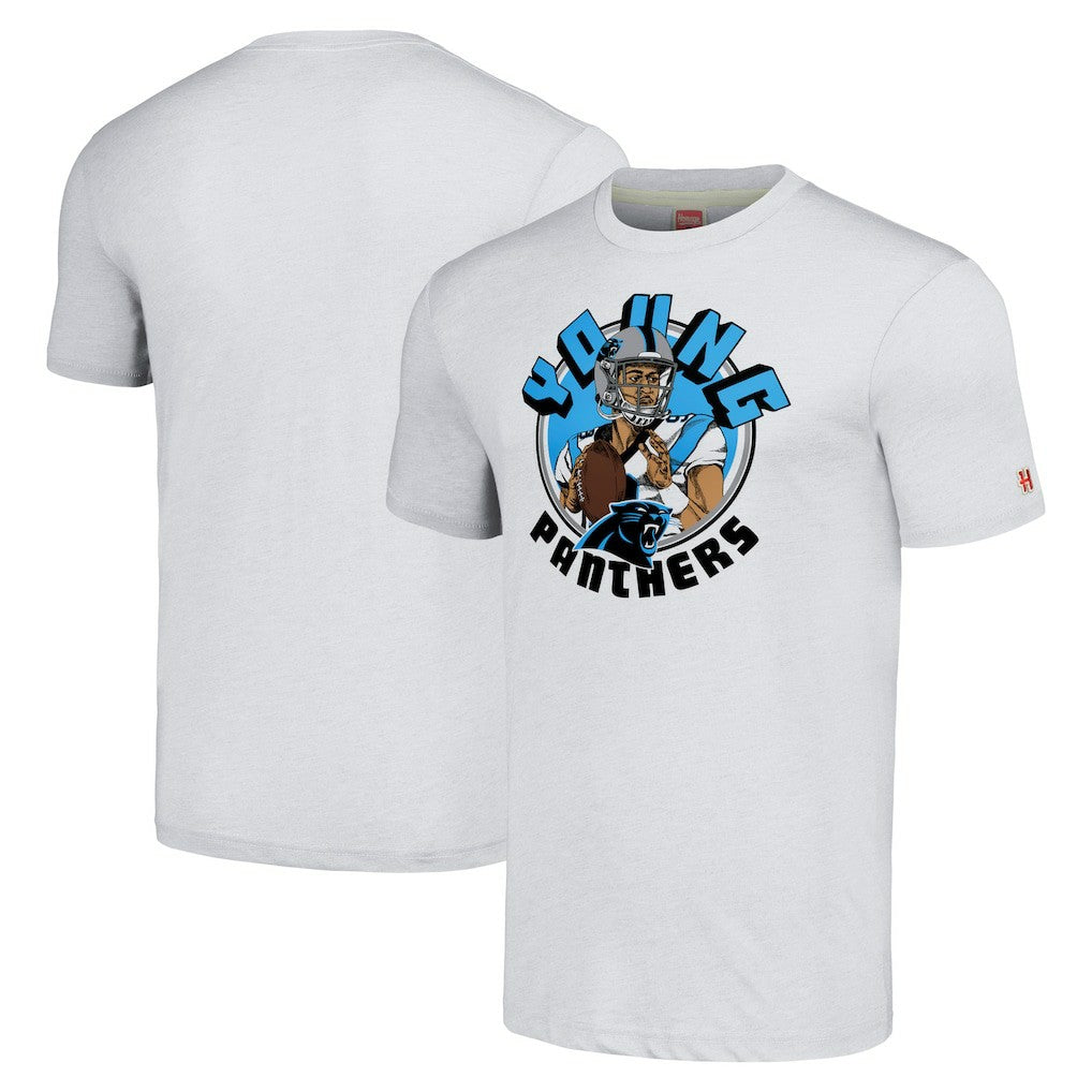 Bryce Young Carolina Panthers Homage Unisex Caricature Player Tri-Blend T-Shirt - Ash - NFL