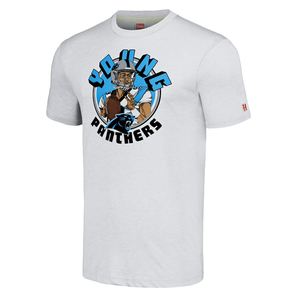 Bryce Young Carolina Panthers Homage Unisex Caricature Player Tri-Blend T-Shirt - Ash - NFL
