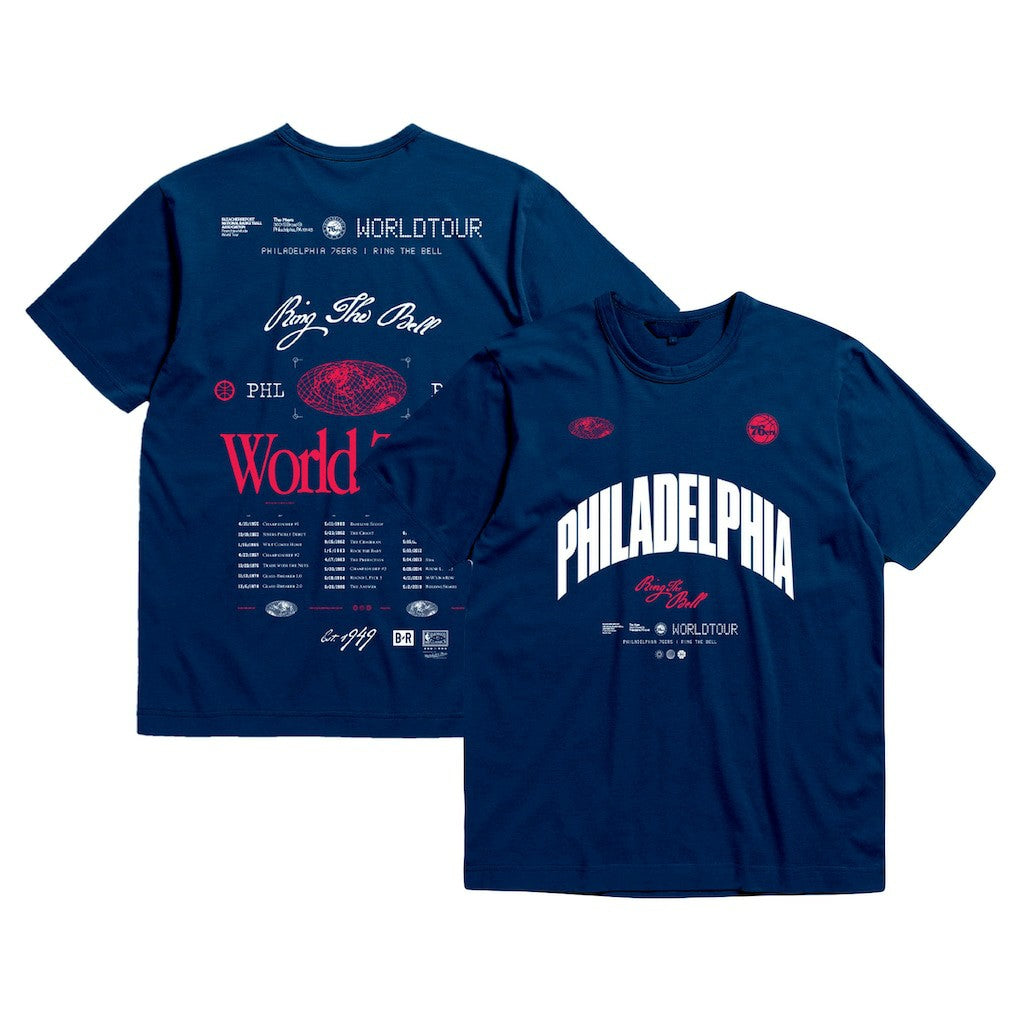 Mitchell & Ness Philadelphia 76ers Bleacher Report x  Unisex World Tour T-Shirt Navy