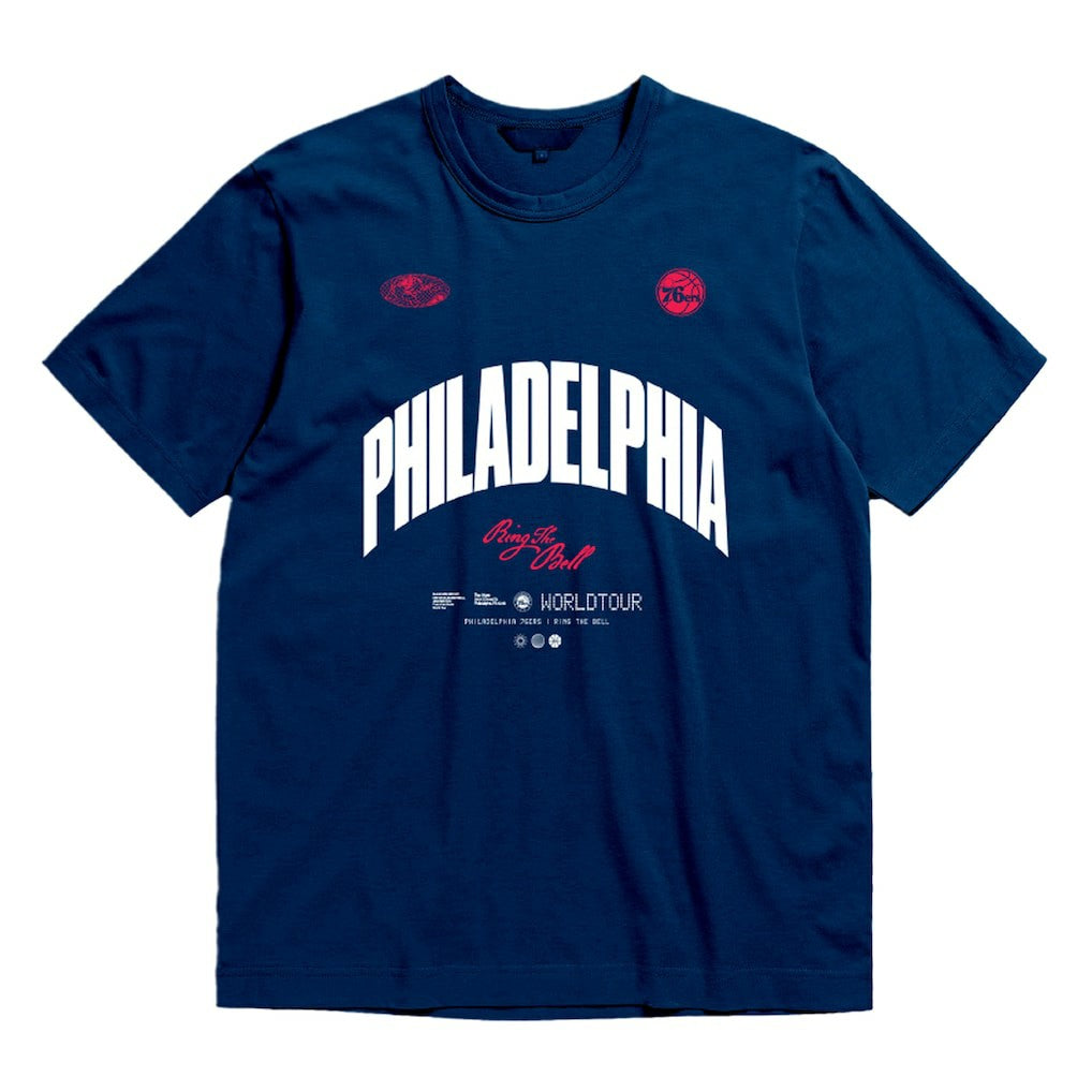 Mitchell & Ness Philadelphia 76ers Bleacher Report x  Unisex World Tour T-Shirt Navy