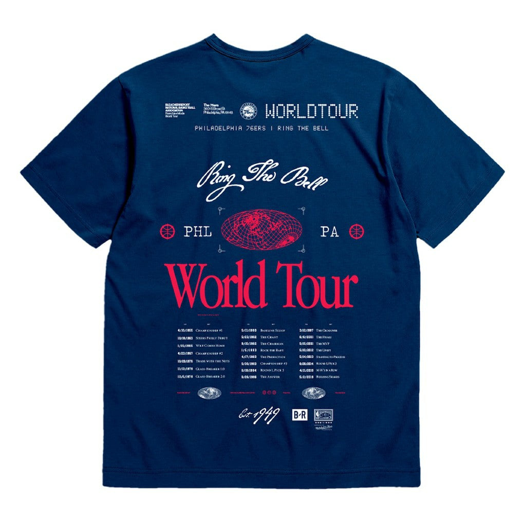 Mitchell & Ness Philadelphia 76ers Bleacher Report x  Unisex World Tour T-Shirt Navy