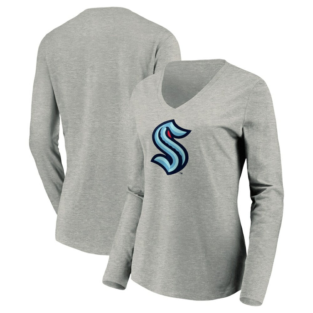 Seattle Kraken Women's Primary Logo V-Neck Long Sleeve T-Shirt - Gray | NHL online