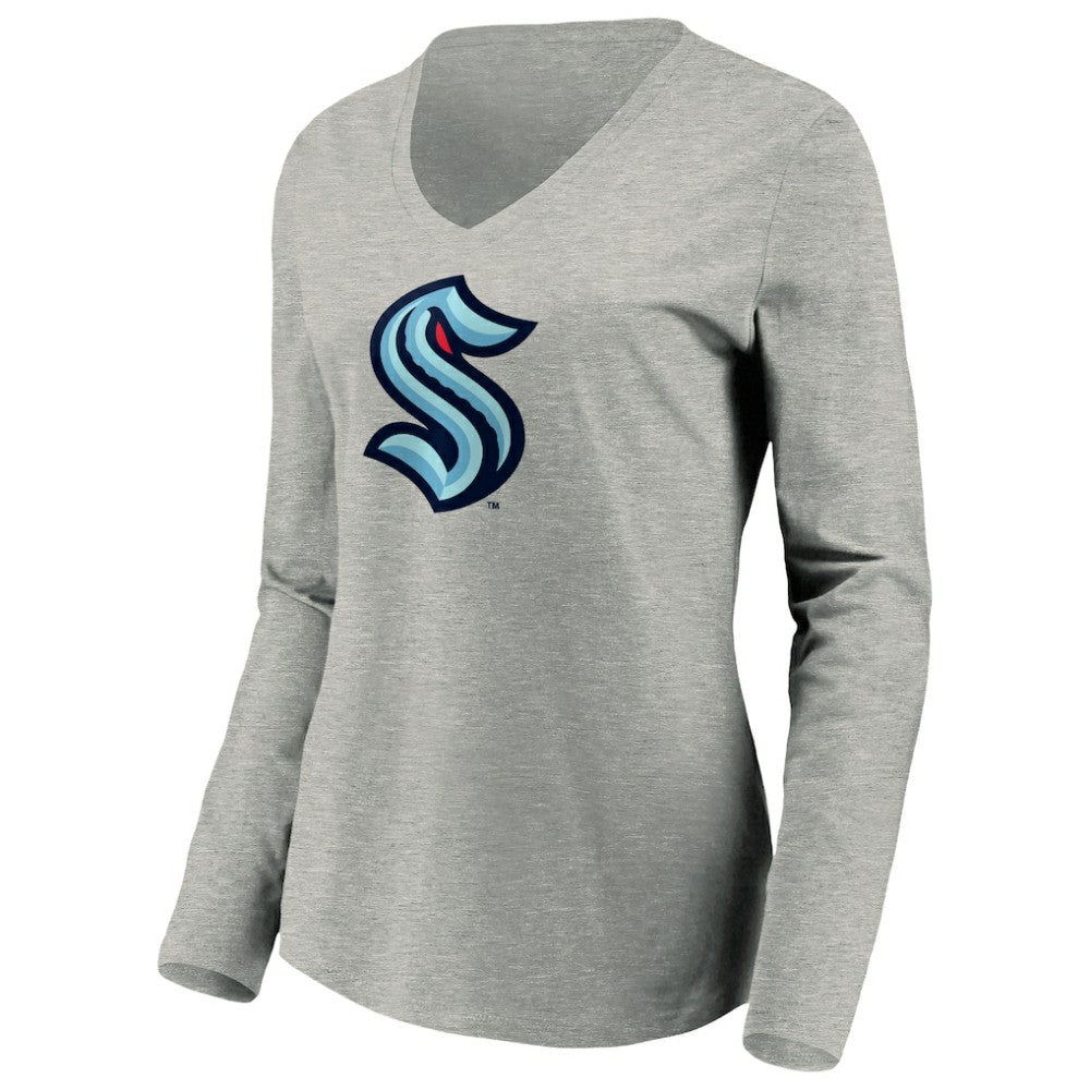 Seattle Kraken Women's Primary Logo V-Neck Long Sleeve T-Shirt - Gray | NHL online