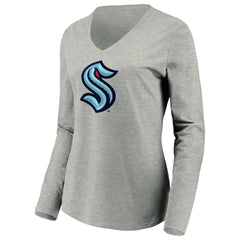 Seattle Kraken Women's Primary Logo V-Neck Long Sleeve T-Shirt - Gray | NHL online