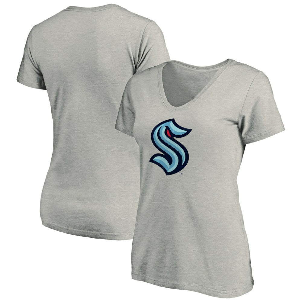 Seattle Kraken Women's Primary Logo V-Neck T-Shirt - Gray | NHL Lifestyle