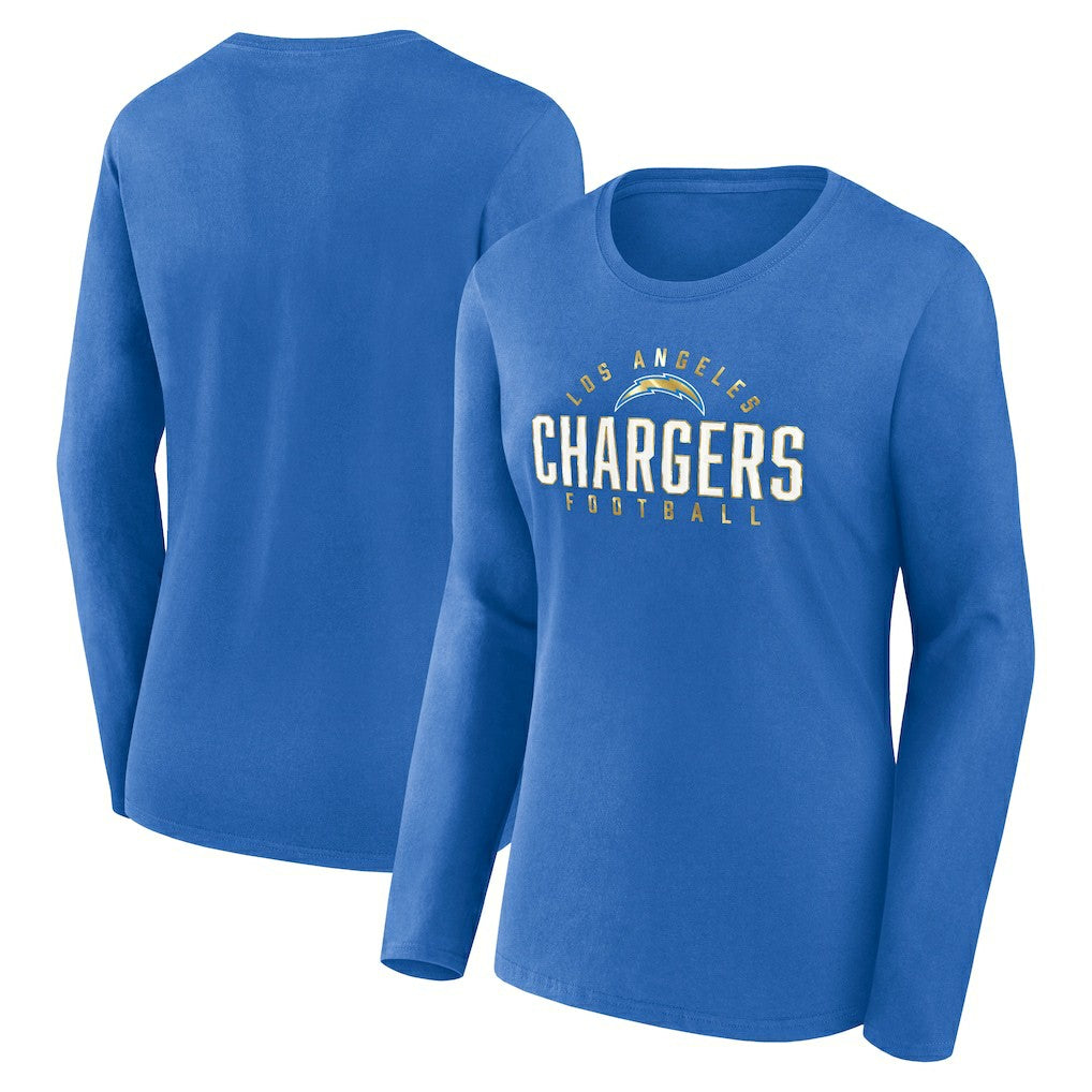 Los Angeles Chargers Women's Plus Size Foiled Play Long Sleeve T-Shirt - Powder Blue - Fanatics