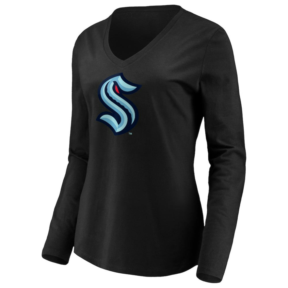 Seattle Kraken Women's Primary Logo V-Neck Long Sleeve T-Shirt - Black | NHL sale