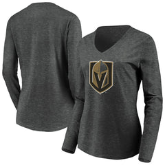 Vegas Golden Knights Women's Primary Logo V-Neck Long Sleeve T-Shirt - Charcoal | NHL near me