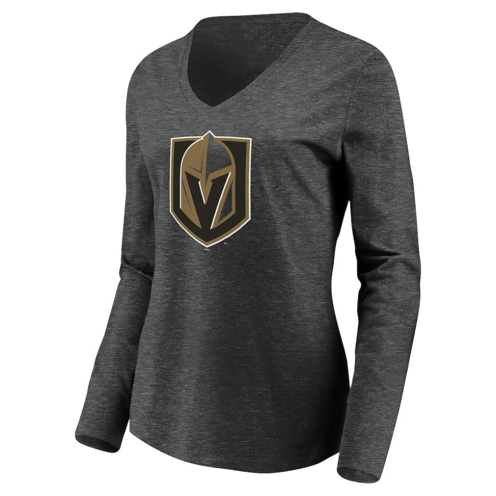 Vegas Golden Knights Women's Primary Logo V-Neck Long Sleeve T-Shirt - Charcoal | NHL near me