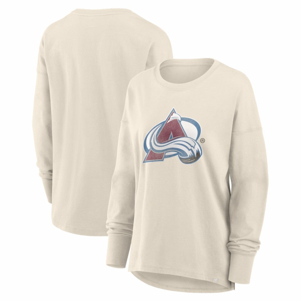 Colorado Avalanche Fanatics Women's Distressed Logo Long Sleeve T-Shirt - Cream | Fanatics sale