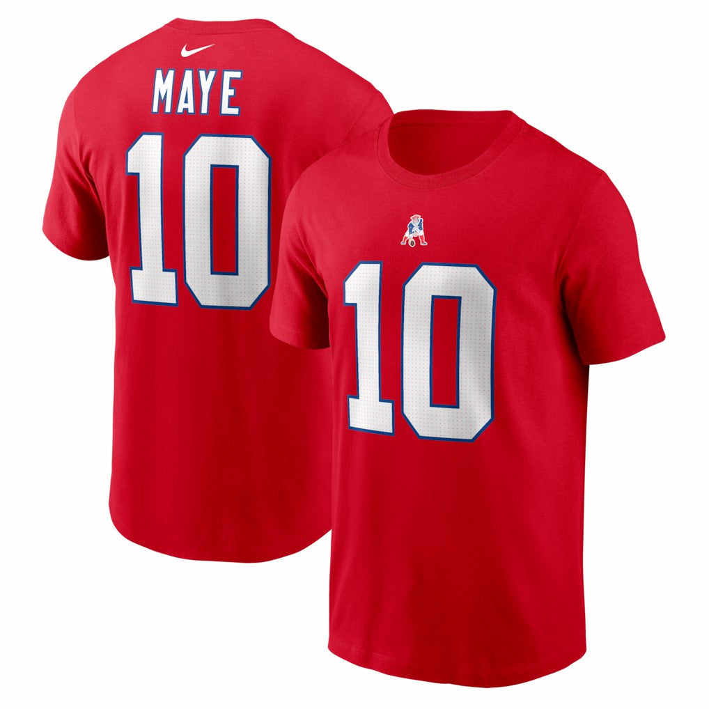 Drake Maye New England Patriots Name & Number T-Shirt - Red - Nike