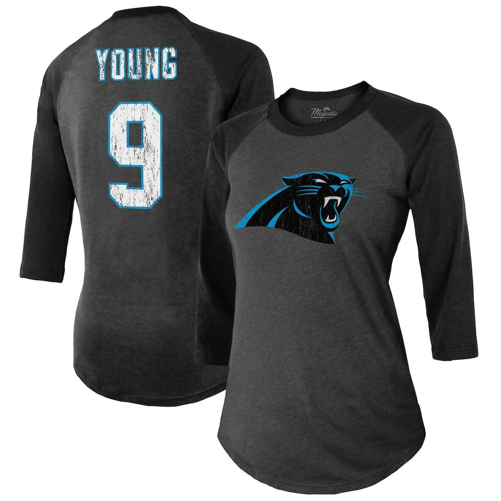 Bryce Young Carolina Panthers Majestic Threads Women's Player Name & Number Tri-Blend 3/4-Sleeve Fitted T-Shirt - Black - NFL