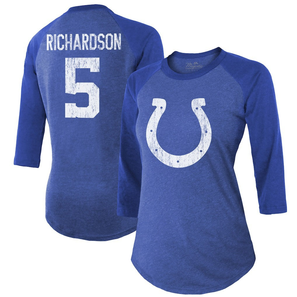 Anthony Richardson Indianapolis Colts Majestic Threads Women's Player Name & Number Tri-Blend 3/4-Sleeve Fitted T-Shirt - Royal - NFL