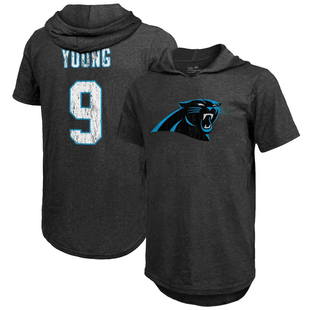 Bryce Young Carolina Panthers Majestic Threads Player Name & Number Tri-Blend Slim Fit Hoodie T-Shirt - Black - NFL