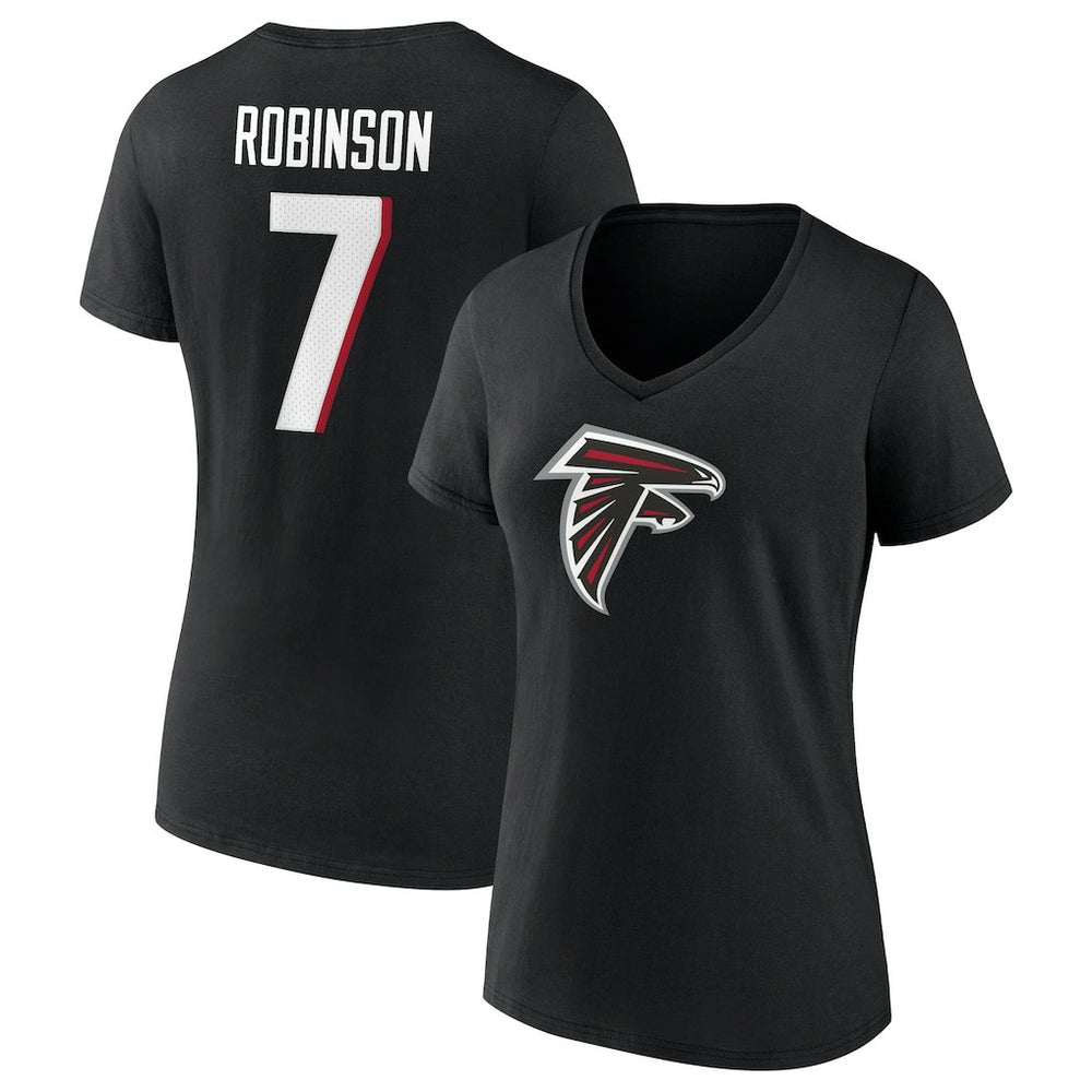 Bijan Robinson Atlanta Falcons Women's Icon Name & Number V-Neck T-Shirt - Black - Fanatics