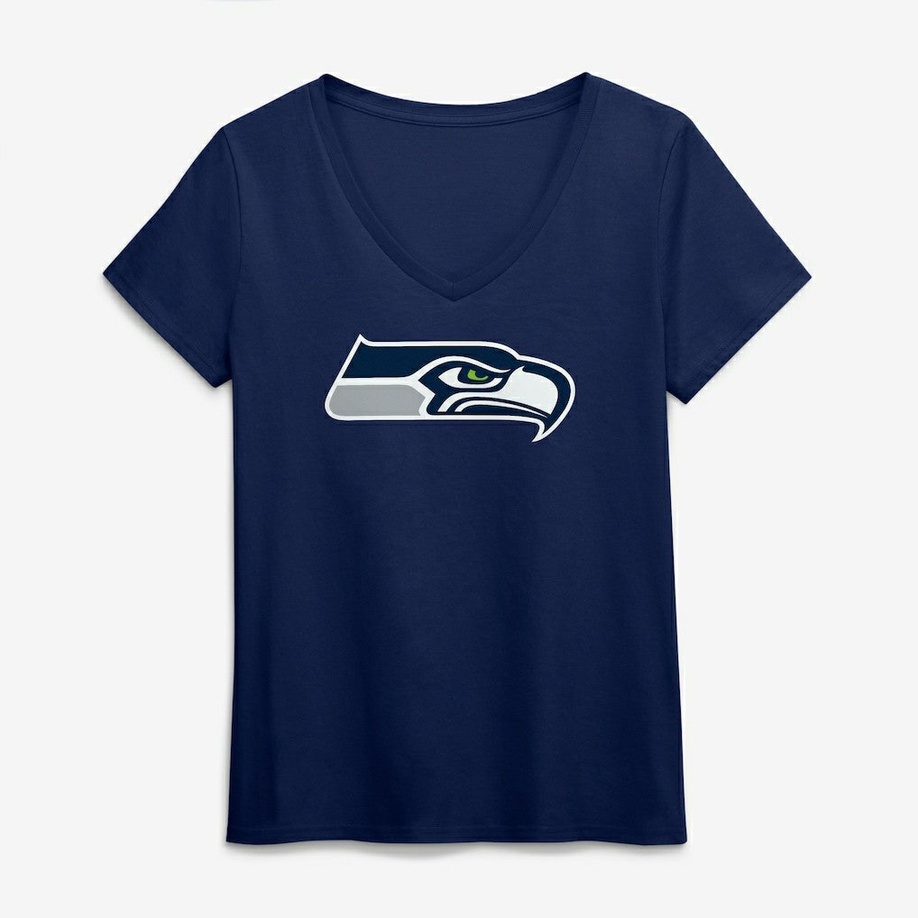 Seattle Seahawks Logo Athletic Women's Primary Logo V-Neck T-Shirt - College Navy - NFL