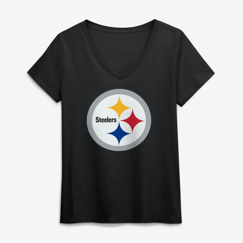 Pittsburgh Steelers Logo Athletic Women's Primary Logo V-Neck T-Shirt - Black - NFL