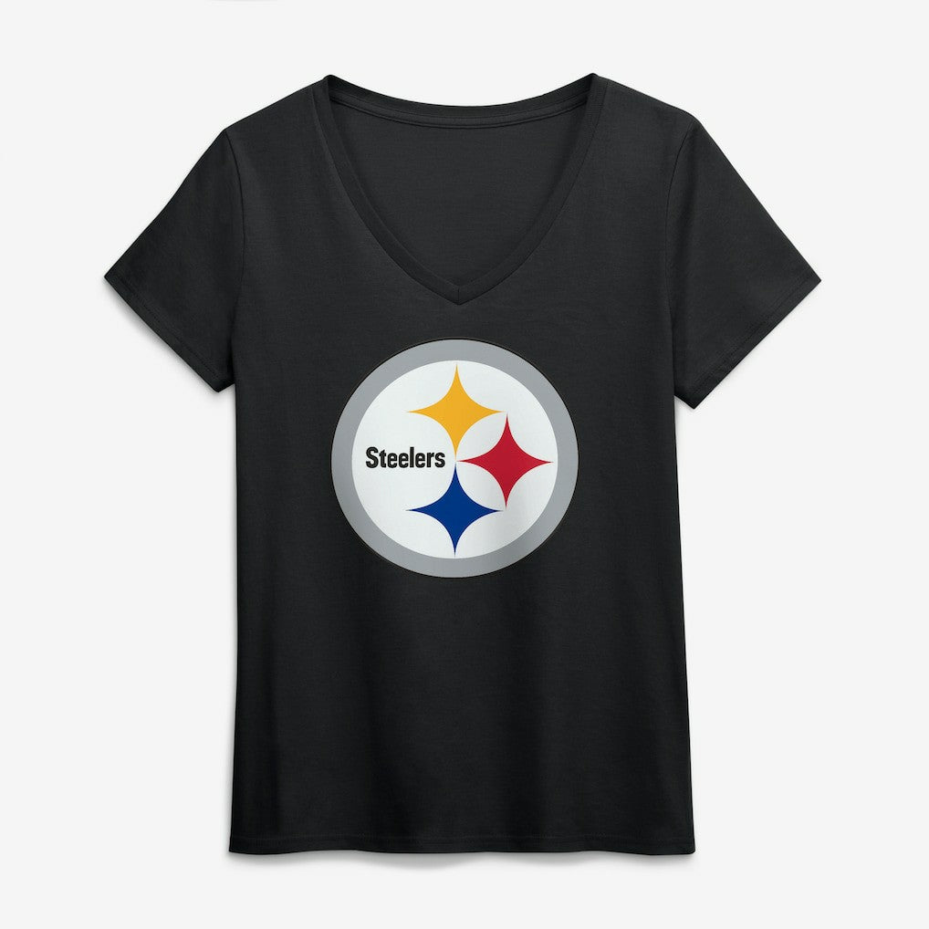 Pittsburgh Steelers Logo Athletic Women's Primary Logo V-Neck T-Shirt - Black - NFL