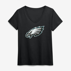 Philadelphia Eagles Logo Athletic Women's Primary Logo V-Neck T-Shirt - Black - NFL