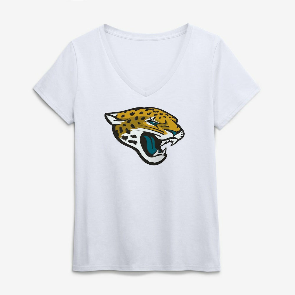 Jacksonville Jaguars Logo Athletic Women's Primary Logo V-Neck T-Shirt - White - NFL