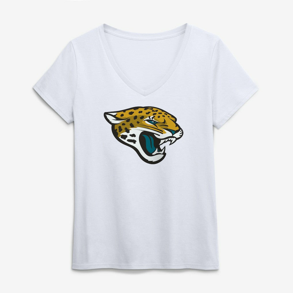 Jacksonville Jaguars Logo Athletic Women's Primary Logo V-Neck T-Shirt - White - NFL