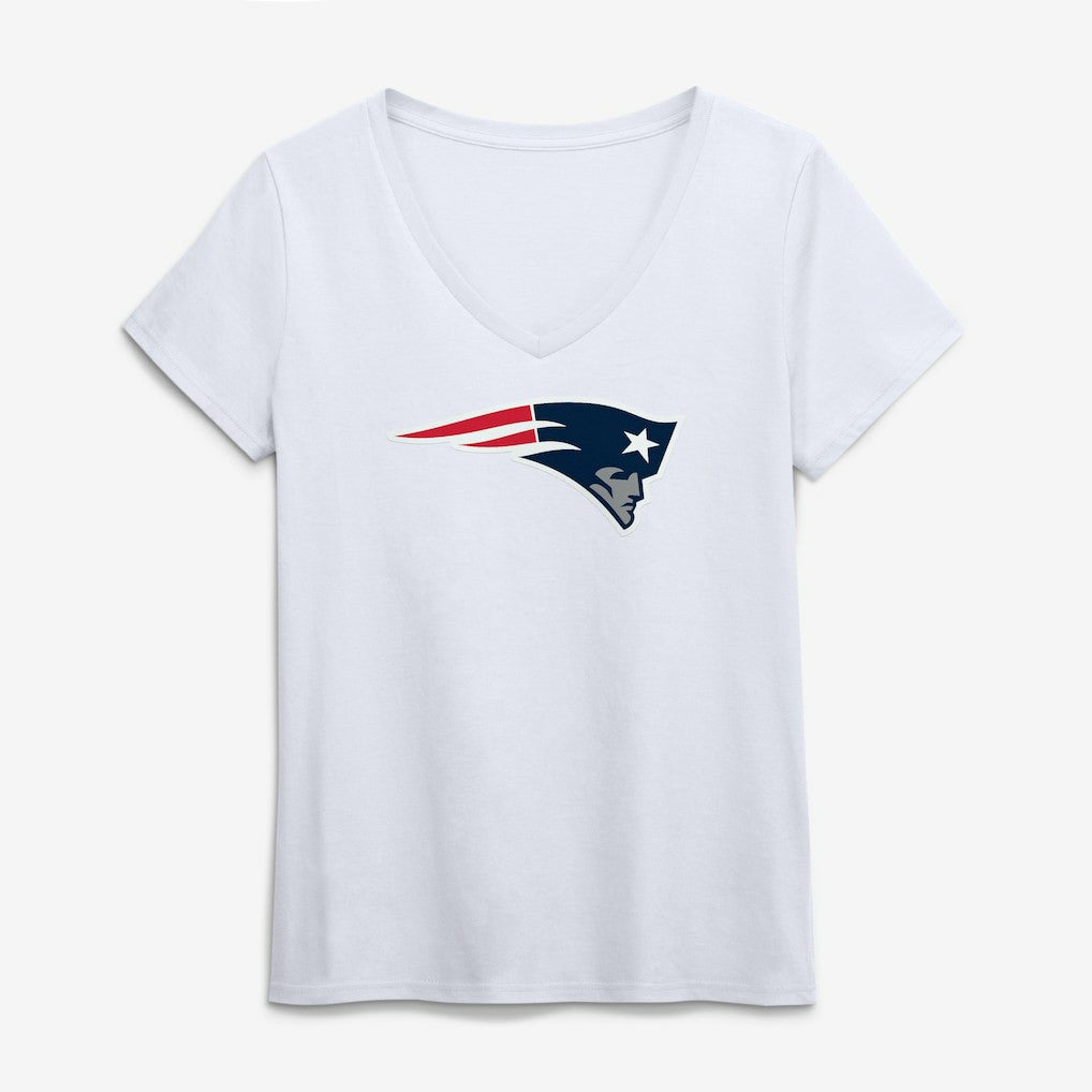 New England Patriots Logo Athletic Women's Primary Logo V-Neck T-Shirt - White - NFL