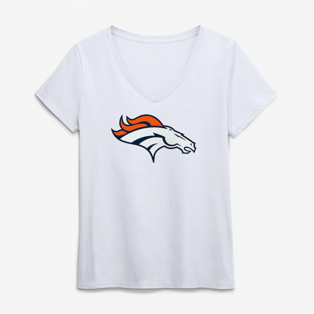 Denver Broncos Logo Athletic Women's Primary Logo V-Neck T-Shirt - White - NFL