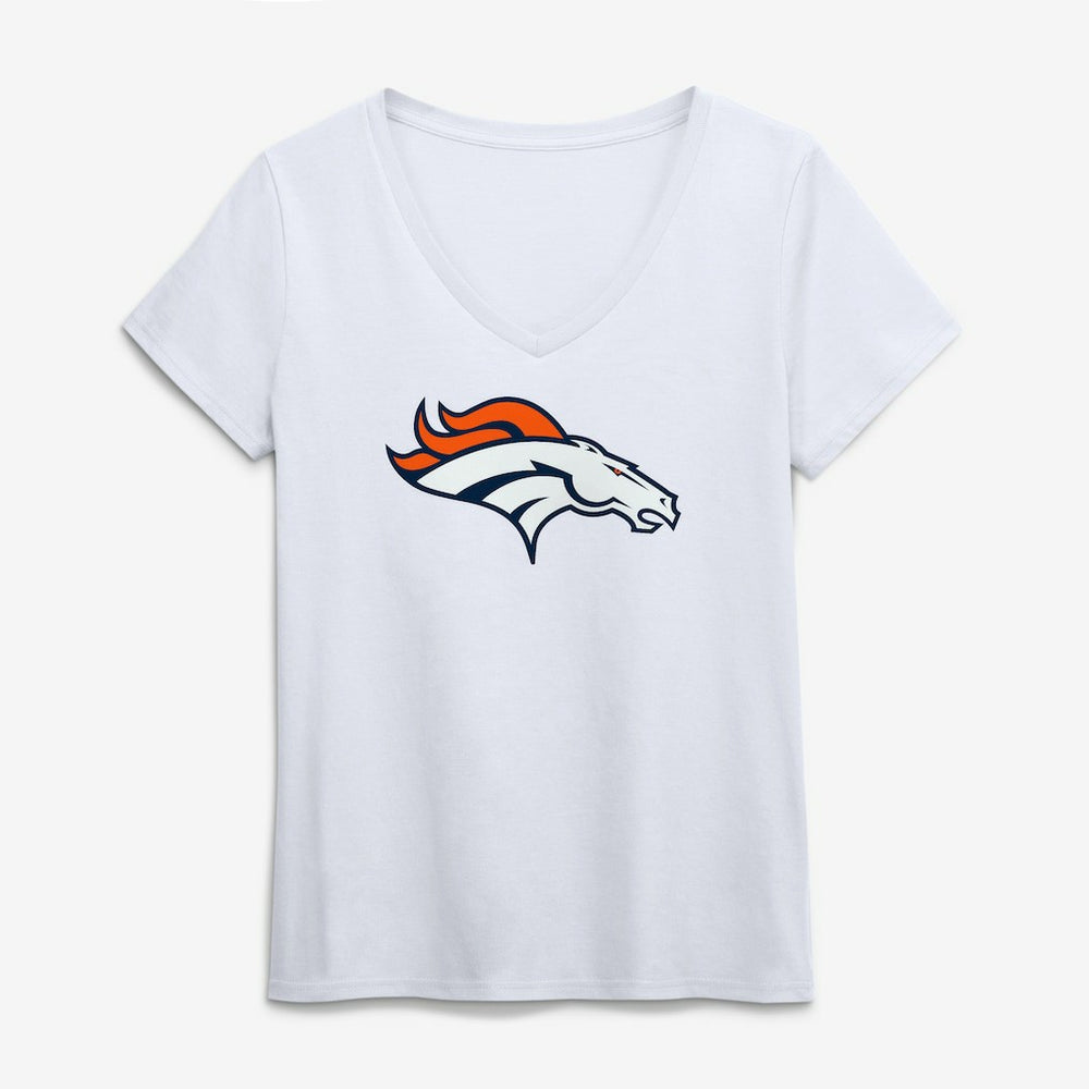 Denver Broncos Logo Athletic Women's Primary Logo V-Neck T-Shirt - White - NFL