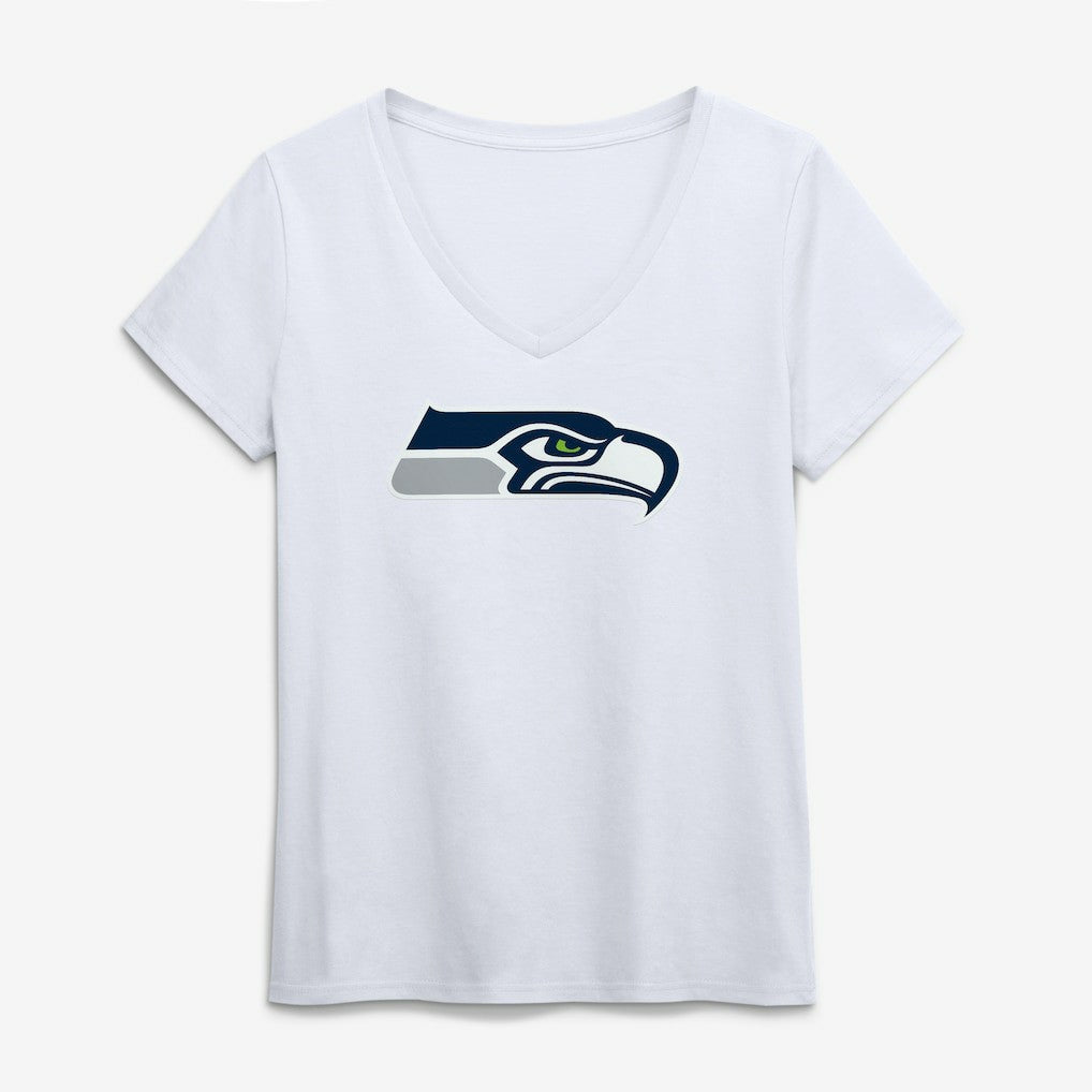 Seattle Seahawks Logo Athletic Women's Primary Logo V-Neck T-Shirt - White - NFL
