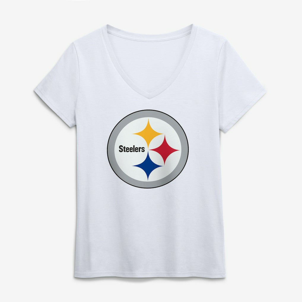 Pittsburgh Steelers Logo Athletic Women's Primary Logo V-Neck T-Shirt - White - NFL