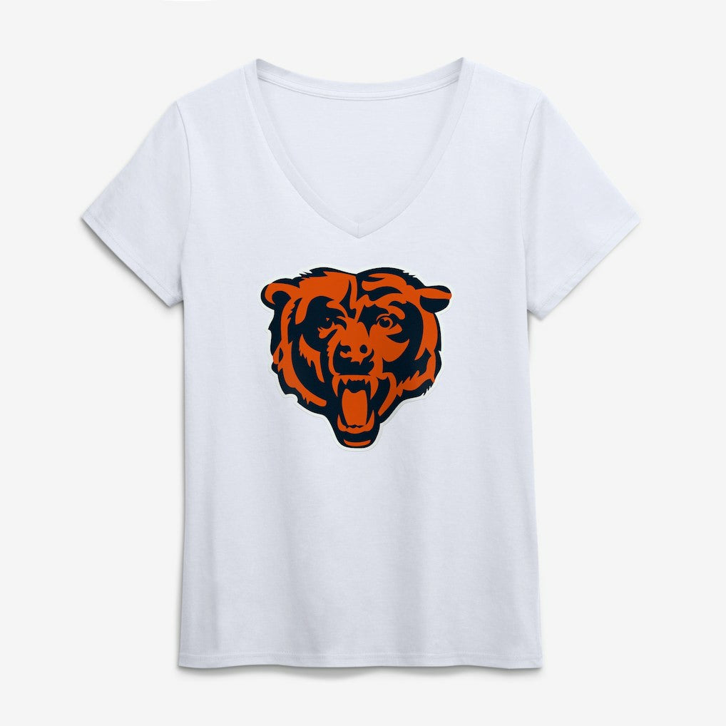 Chicago Bears Logo Athletic Women's Primary Logo V-Neck T-Shirt - White - NFL