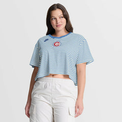 Chicago Cubs Nike Women's Cooperstown Collection Striped Cropped T-Shirt for sale