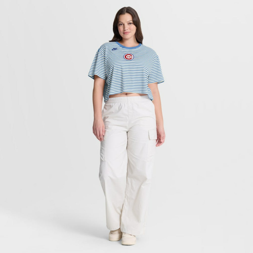 Chicago Cubs Nike Women's Cooperstown Collection Striped Cropped T-Shirt for sale