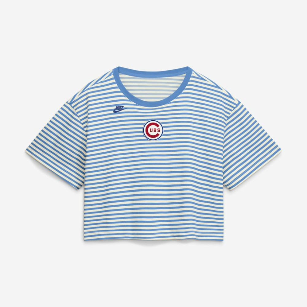 Chicago Cubs Nike Women's Cooperstown Collection Striped Cropped T-Shirt for sale