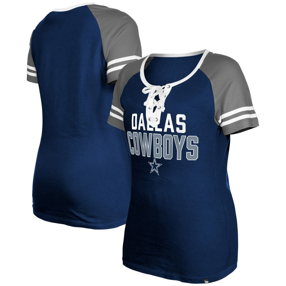 Dallas Cowboys New Era Women's Raglan Lace-Up T-Shirt - Navy - NFL