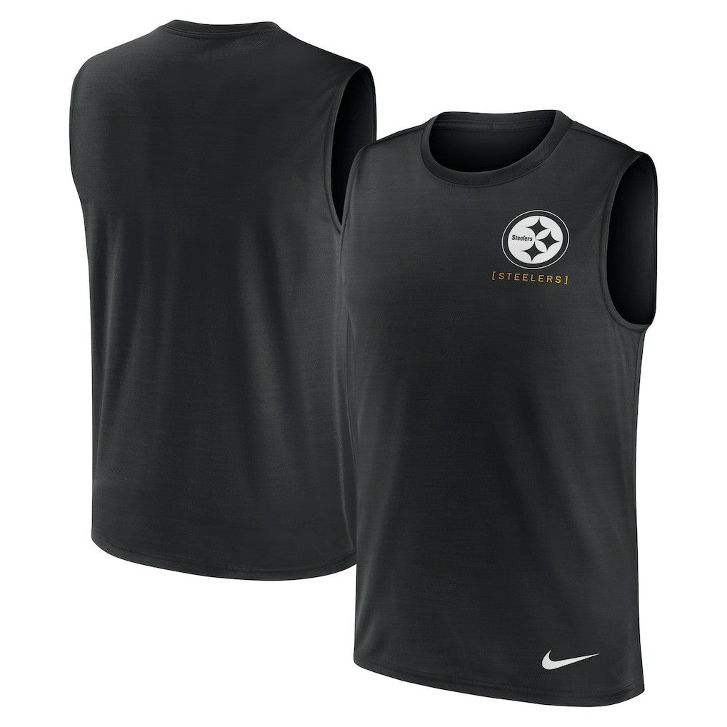 Pittsburgh Steelers Large Logo Lightweight Dri-FIT Muscle Tank Top - Black - Nike