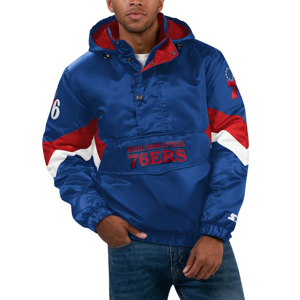 Philadelphia 76ers Starter Force Play Satin Hoodie Half-Zip Jacket Royal
