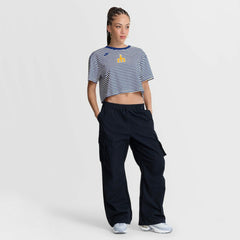 Seattle Mariners Nike Women's Cooperstown Collection Striped Cropped T-Shirt Outlet