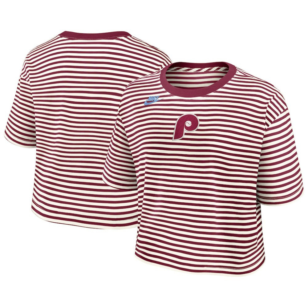 Philadelphia Phillies Nike Women's Cooperstown Collection Striped Cropped T-Shirt Discount