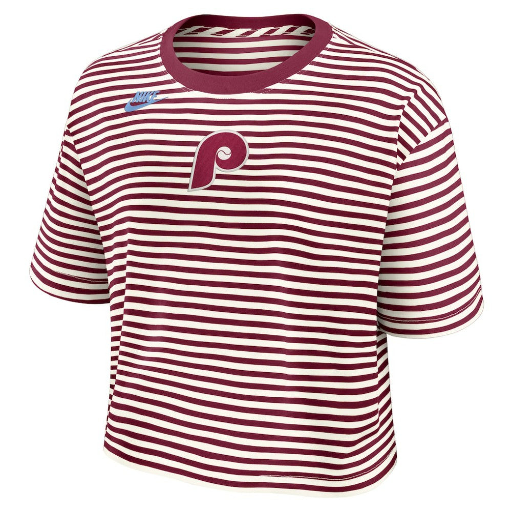 Philadelphia Phillies Nike Women's Cooperstown Collection Striped Cropped T-Shirt Discount