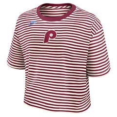 Philadelphia Phillies Nike Women's Cooperstown Collection Striped Cropped T-Shirt Discount