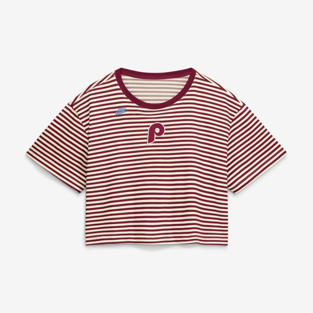 Philadelphia Phillies Nike Women's Cooperstown Collection Striped Cropped T-Shirt Discount