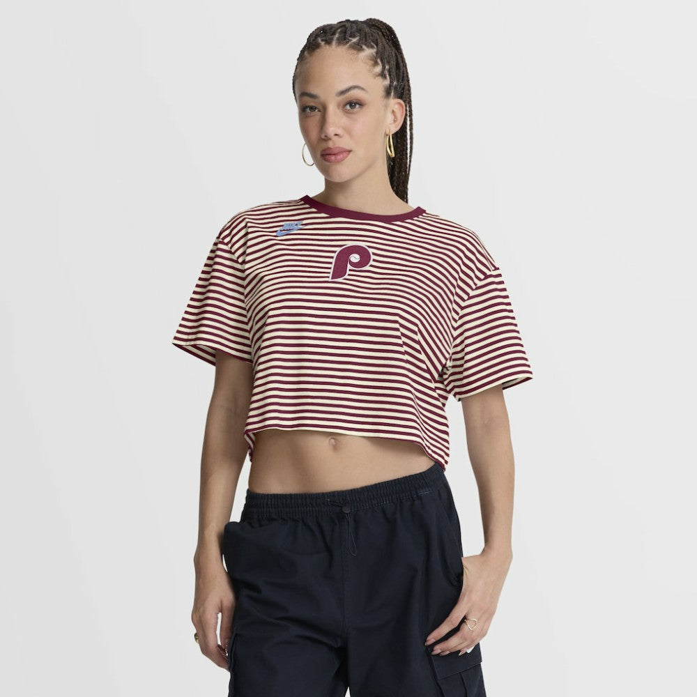 Philadelphia Phillies Nike Women's Cooperstown Collection Striped Cropped T-Shirt Discount