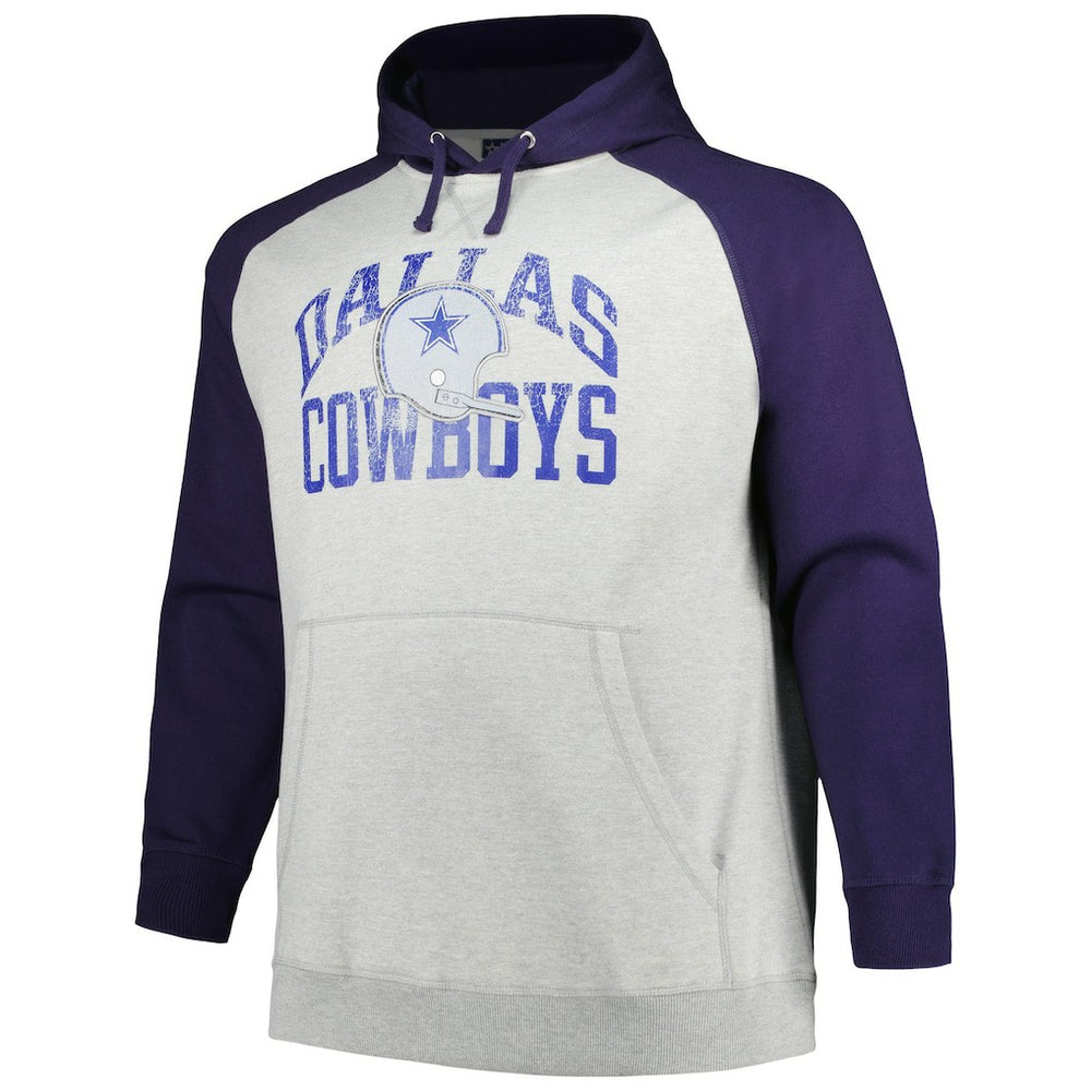 Dallas Cowboys Profile Big & Tall Favorite Arch Throwback Raglan Pullover Hoodie - Heather Gray/Navy - NFL