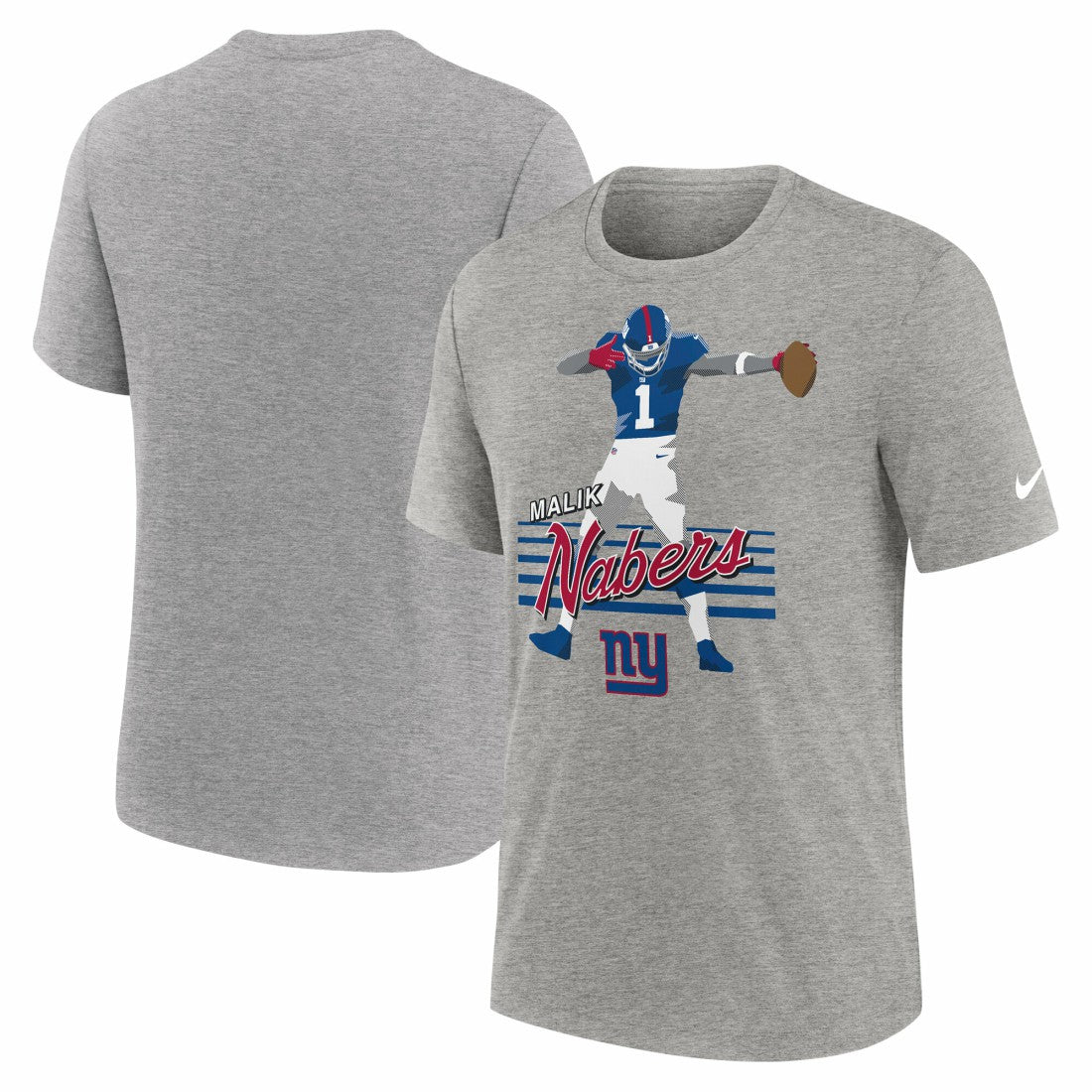 Malik Nabers New York Giants Player Graphic T-Shirt - Heather Gray - Nike